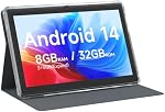 Android 14 7 Inch Tablet with Case, 8GB RAM, 32GB ROM, 1TB Expansion, Quad-Core Processor, 1024x600 IPS Display, Dual Camera, 3000mAh Battery, Bluetooth, WiFi