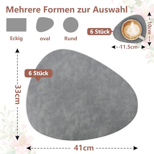 HELI MIAO 6er Set Tischset aus Leder-Imitat，Platzsets abwaschbar und wasserdicht，Platzdeckchen Lederoptik mit Untersetzer… – Ansicht 6