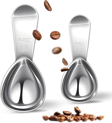 Cucchiaio da caffè per set da caffè macinato, 1 cucchiaio e 2 cucchiai dosatori, manico corto, in acciaio inossidabile 304, resistente, adatto per contenitori per chicchi di caffè, espresso (A1, 1