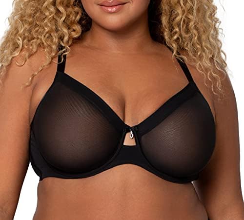 Curvy Couture Women’s Sexy Sheer Mesh Plus Size Full Coverage Bra, Black Hue, 38H