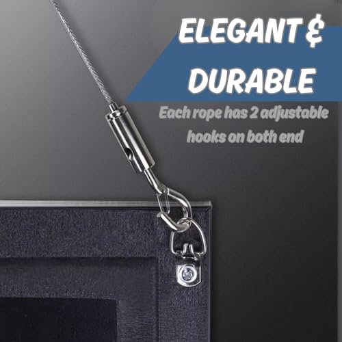 Image of 8Pcs 6.6FT Adjustable Heavy Duty Picture Hanging Wire, Double Carabiners Stainless Steel Wire Rope Hooks for Hanging Art Projects Mirrors Paintings Mirrors Lamps & More Holds Up to 66lbs