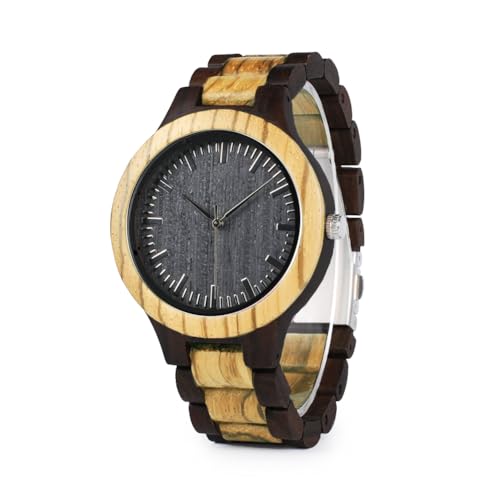 GUANKE Men's Wooden Watches Quartz Movement Zebra Sandalwood Wood Black Dial Casual Men Wrist Watch