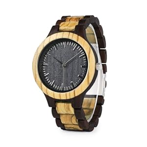 GUANKE Men’s Wooden Watches Quartz Movement Zebra Sandalwood Wood Black Dial Casual Men Wrist Watch