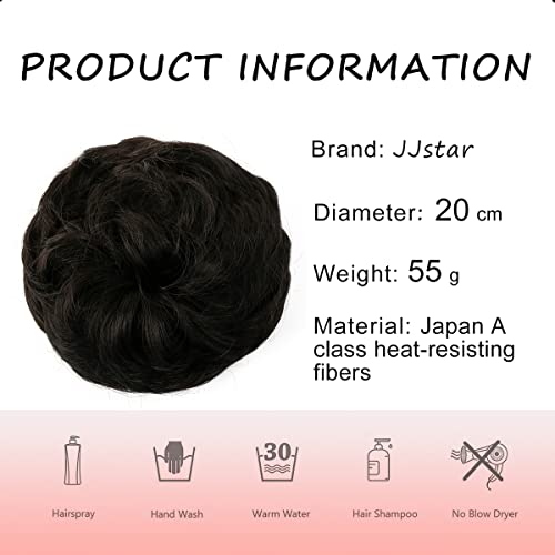 JJstar Messy Hair Bun Curly Wavy Hair Scrunchies Accessories Pieces for Women Girls Synthetic Chignons (Black Brown) - Image 3