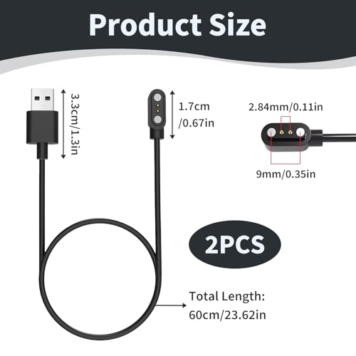Ksywydu 2 Piezas Cargador Smartwatch 2,84mm 2 Pines,Cargador Magnético Universal Smartwatch USB, Compatible con Mayoría Modelos de Relojes Inteligentes, Reloj Inteligente Accesorio Portátil y Seguro - imagen 2