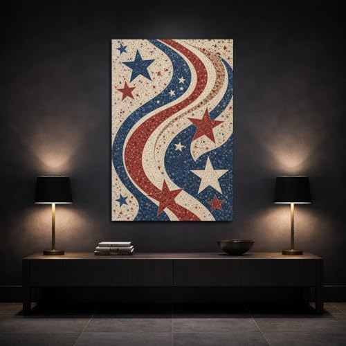 Impression sur toile abstraite étoiles rouge blanc bleu 60x90 - 3