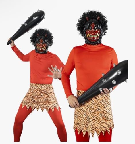 鬼コスチューム オレンジ トラ柄 節分用 赤鬼 青鬼仮装 7点セット M - 画像1