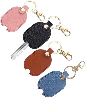 4Pcs Leather Key Cover,PU Leather Key Protector with Keychain for Broken Key Loop Replacement, Car Keys, Office & Home,Keyfor Women and Men