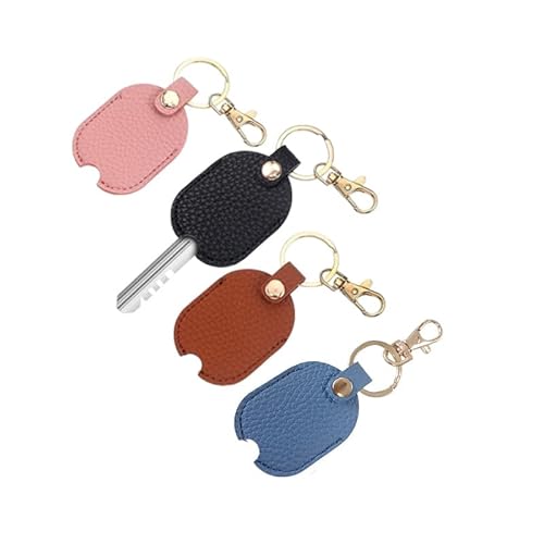 4Pcs Leather Key Cover,PU Leather Key Protector with Keychain for