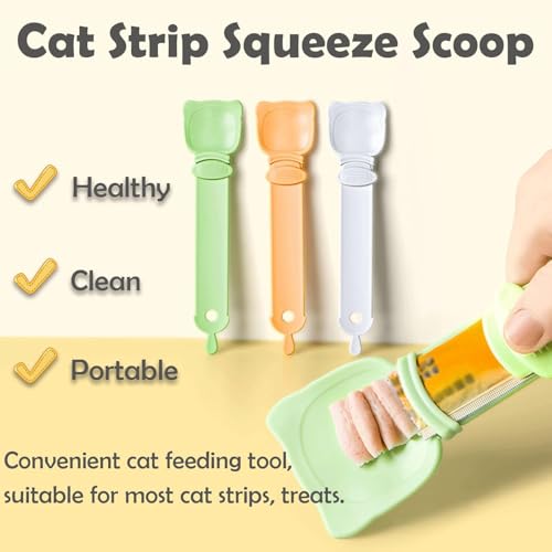 Image of Inralimot 1pack Cat Strip Feeder and Pet Food Mixing Spoon,Orange Cats Stripe Squeeze Spoon Multifunctional Lickable Treat Feeding Dispenser for Cat Liquid Snack and Wet Food