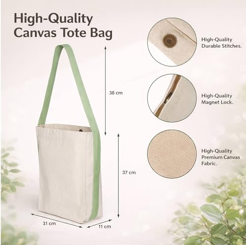 Image of Lify Womens Bi- Colour Canvas Tote Bag,Shoulder Bag,Top Magnetic Button Closure,Daily Essentials- Pack Of 7 (Mixed Colors)