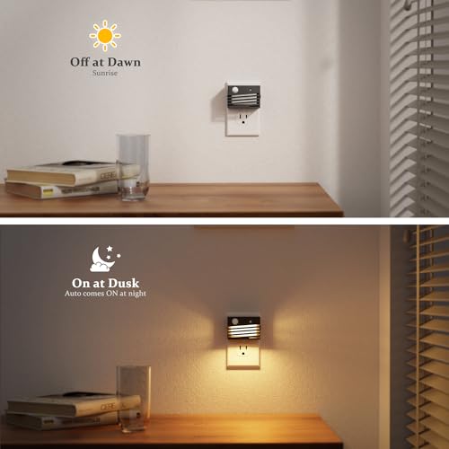 Image of JandCase Motion Sensor Night Light, [2 Pack] Night Lights Plug into Wall, Dusk to Dawn & Motion Sensor, 3 Level Brightness Dimmable Plug in Night Light, 3000K Nightlight for Bedroom Bathroom Hallway