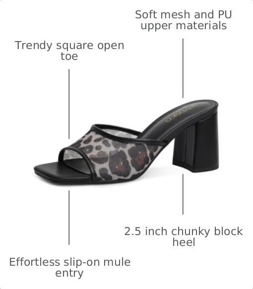 Image of Women's Heeled Sandals Mesh Mules Square Open Toe Block Chunky Heel Slip On Slide Sandals Comfy Dressy Summer Party Shoes