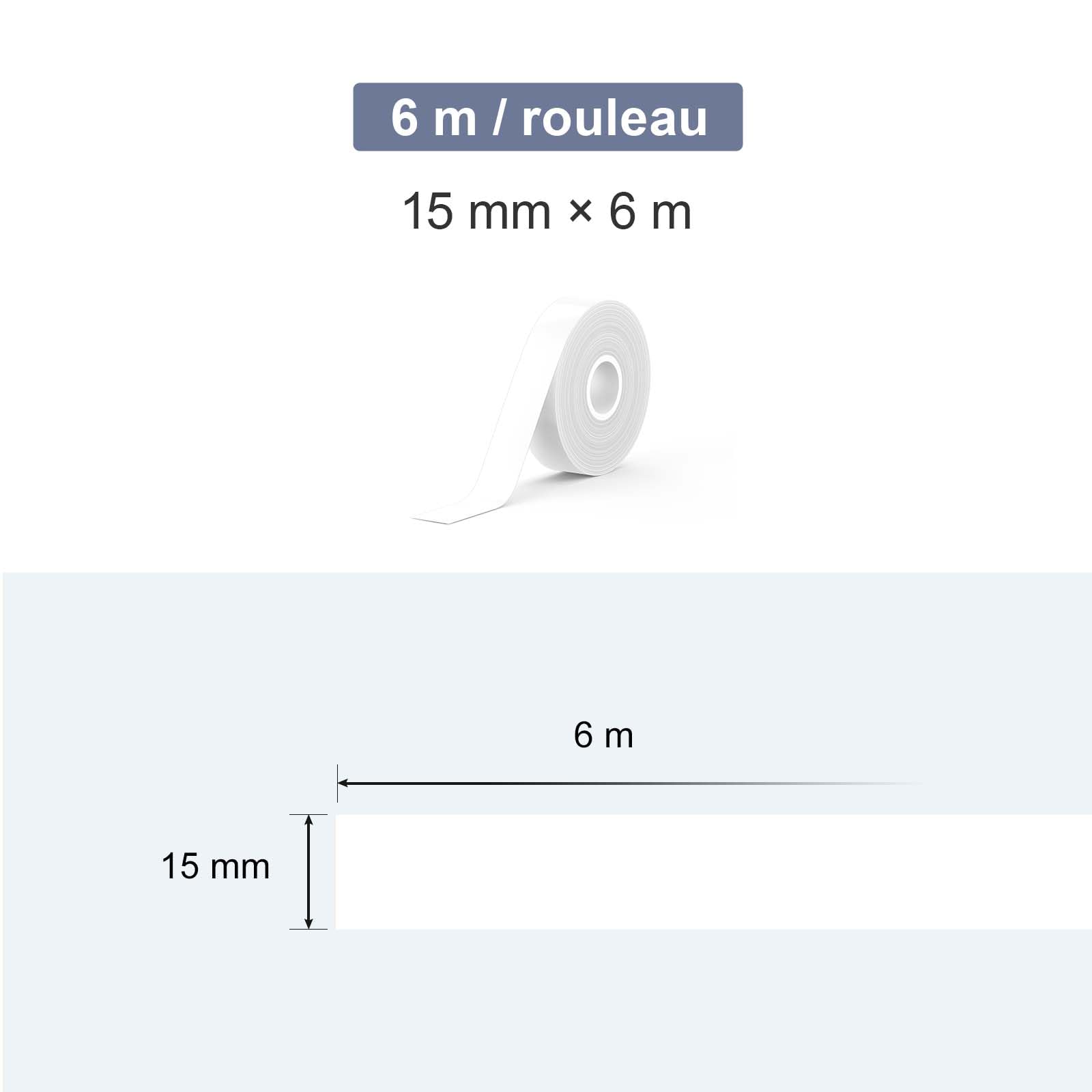 SUPVAN E10&E11&E12&E16,Rubans pour Étiqueteuse,8 Rouleaux 15 mm x 6 m,Blanc