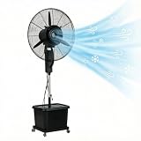 Ventilatore Nebulizzatore Professionale 42L, Regolazione Altezza 160-200 Cm, Oscillazione 90°, 3 Velocità, Flusso 10 M, Ruote 360°, Ventilatore a Piantana per Terrazza, Giardino, Esterno(Ø71cm)