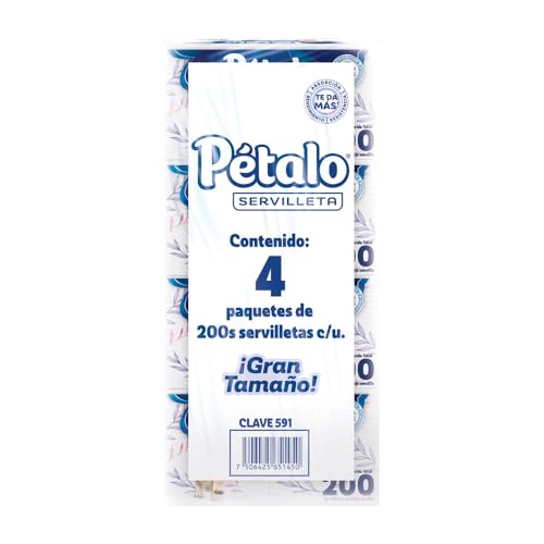 Pétalo Decorada Servilleta, Paquete con 800 Piezas (4 Paquetes con 200 Piezas c/u) Blanco