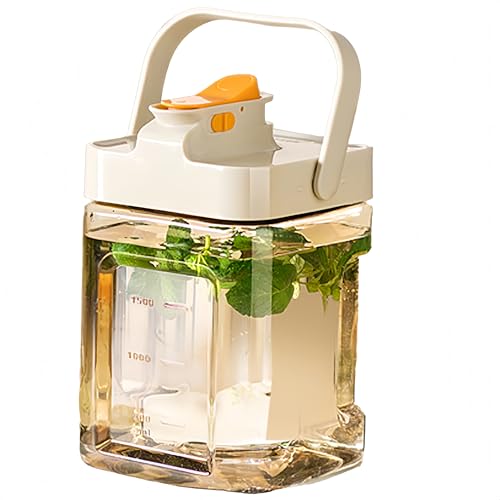麦茶ポット ピッチャー お茶ポット 横置き 大容量2.3L/ 3.5L 冷蔵庫ドリンクサーバー冷水筒 ティーポット ウォーターボトル 水差し 目盛り蓋付き 持ち手付き 漏れない 洗いやすい プラスチック 夏 アウトドア 広口 持ちやすいのハンドル (ホワイ