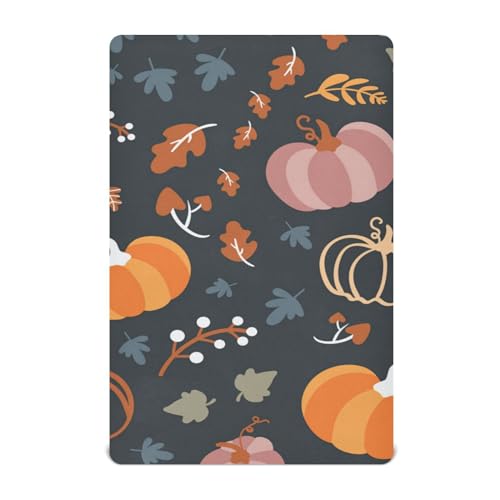 Moudou Autumn Harvest Pumpkin Playard Sheet for Boy Girls, Soft Breathable Fitted Toddler Sheet for Standard Playard Bed Mattress, 39 x 27 x 5 Inch