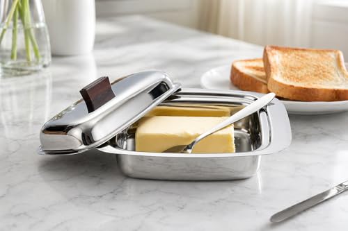 Image of Ajay's Shoppe Stainless Steel Butter Box 100g (16 cm) with Lid & Knife (17 cm) | Fridge Storage Butter Dish | Rust-Free, Mirror Finish