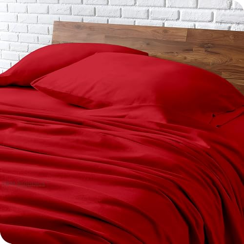 Image of YRM Bedding's 600TC Egyptian Cotton Bedsheet (108x110) with 2-Pillow Covers (18x28) | Oeko-Tex Certified Top Selling 100% Cotton Super King Size Bedsheet with Pillow Cover | Red