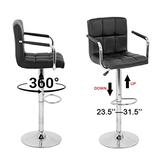 Bestoffice Modern Bar Stool Set Of 2 Barstools Armrest Height Adjustable Counter Stools Bar Chairs Swivel Bar Stool Pu Leather Hydraulic Dining Room Chairs Home Kitchen Stools (Black) #TOP4