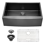 33 Farmhouse Sink - Sarlai 33 inch Gunmetal Matte Black Farmhouse Sink Apron Front Deep Single Bowl 16 gauge Stainless Steel Kitchen Sink