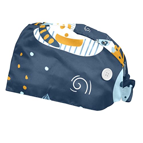 Lot de 2 bonnets de travail pour nuit étoilée avec boutons et bandeau absorbant, bonnet de chirurgie réglable, Multicolore 13, M/L
