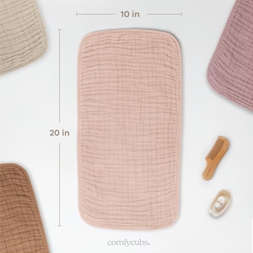 Image of Comfy Cubs Muslin Burp Cloths 20 inch x 10 inch, Pack of 6 - Large, 6-Layer, Ultra Absorbent 100% Cotton for Baby Drool and Messes - Soft, Safe & Gentle Baby Burp Cloths Set for Boys & Girls - Blush