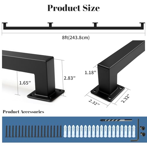 Wall Handrail 8FT,Black Industrial Staircase Railing,Pipe Handrails by PNBO - Image 2