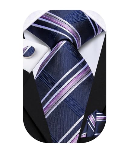 Image of Dubulle Mens Paisley Floral Silk Tie for Men Striped Necktie and Pocket Square Cufflinks Set Wedding Business