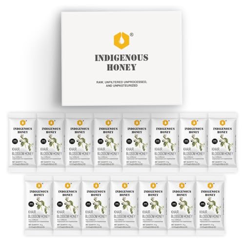 Image of INDIGENOUS HONEY Pure Khair Honey Organic Natural Raw Unprocessed Added Sugar Free NMR Tested Unpasteurized Unheated 15 Hygienic Sachets 15g Each Total 225g