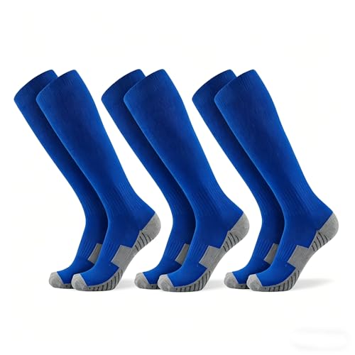 Thaplay Baseball Socks 3 Pairs for Kid Youth Adult(4-20 Years Old) Team Sport Athletic Soccer Socks Cushion Breathable Softball Socks (Medium Blue 3 Pairs)