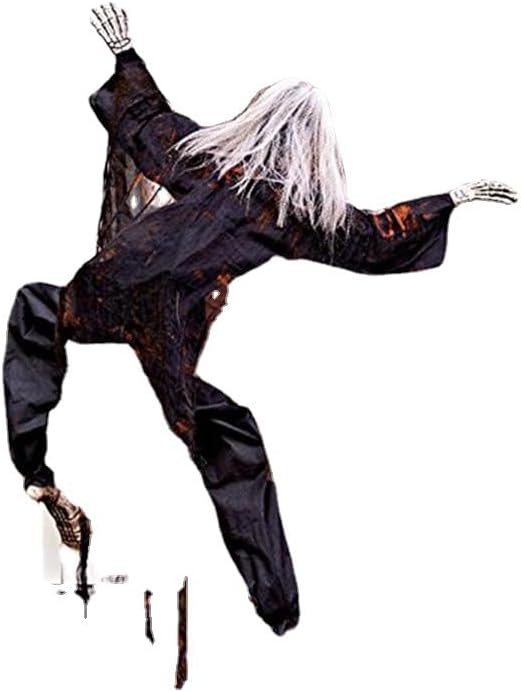 Miniatura 2 de Decoración de Halloween de zombi animado, 63 pulgadas, esqueleto de tamaño real con pelo espeluznante y ropa para Halloween al aire libre, césped,