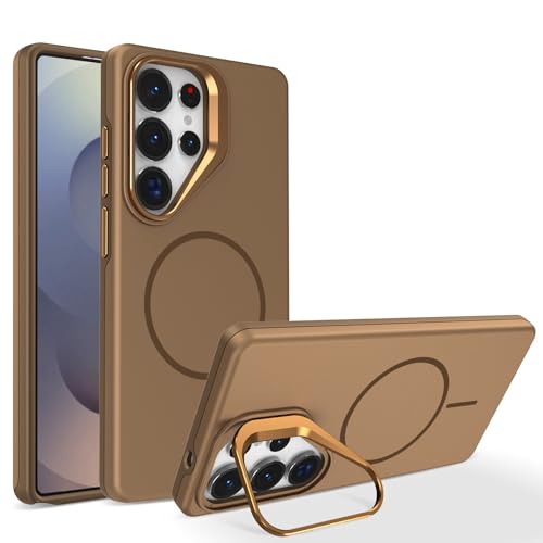 Coque fine Samsung S26 givrée marron avec lentille métal et béquille