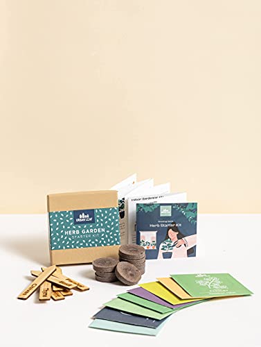 Indoor Herb Garden Starter Kit - Soil Starter Discs, Compact Herb Seed Varieties, Bamboo Labels and Detailed Instructions - DIY Kitchen Grow Kit for Growing Herb Seeds Indoors