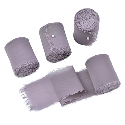 Joanlody Purple 4 Rolls Chiffon Ribbon Handmade Fringe Ribbon 1-3/4" X 6Yd For Wedding Invitations Bridal Bouquets Gifts Wrapping #TOP10