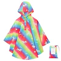 KAKU NANU Kids Poncho Waterproof Rain Poncho Reusable Toddler Rain Coat for Girls Boys Pink Unicorn 3 4 5 Years