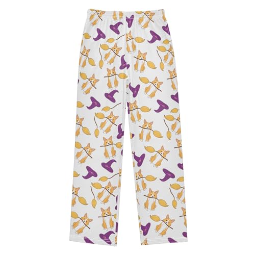 Halloween Corgi Dog Boys Long Pants Soft Trousers Elastic Waist Kids Lounge Bottoms with Pockets S-XL