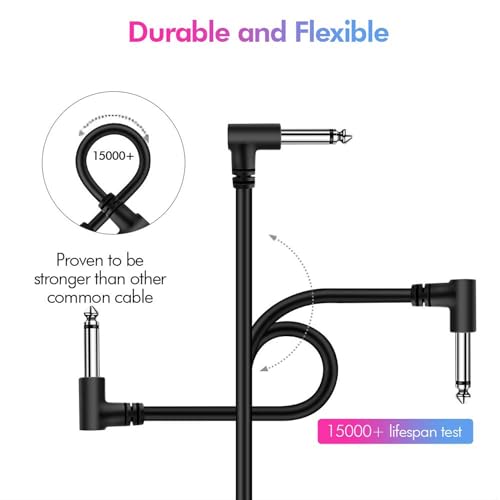 Image of 6 Pack 6 Inch Guitar Patch Cables, Black Guitar Pedal Cable Effect Cable Cord, 1 /4 inch inch TS Right Angle Guitar Patch Cable (6 INCH, 6)