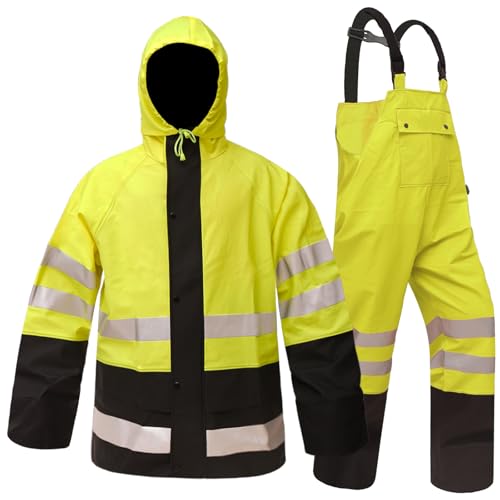 Rizzon Waterproof Rain Suits for Men & Women, Hi-Vis Rain Jacket & Bib Overalls, Heavy Duty Rain Gear Outdoor Activities.