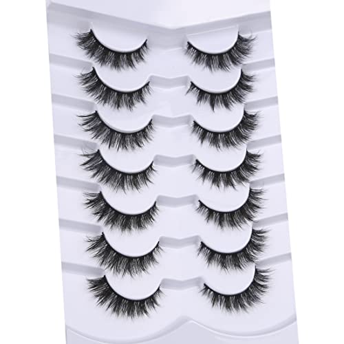 Pooplunch False Eyelashes Cat Eye Fluffy Lashes Russian Dd Curl Extension Volume Foxy Eye Lifting Look Faux Mink Fake Eyelashes 7 Pairs Pack #TOP2