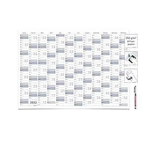Gigatime Wandkalender jaarplanner 2022 formaat: DIN A2 59,4 x 42,0 cm blauwgrijs vochtig afwisbaar met 1 niet-permanente…