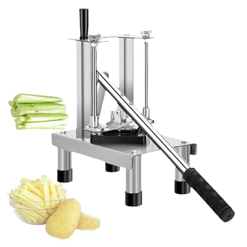 Cortador Comercial De Papas Fritas - Picador Manual De Frutas Y Verduras De Acero Inoxidable, Incluye 3 Cuchillas De Repuesto, Cortador De RáBanos, Zanahorias Y Frutas - Para Restaurantes