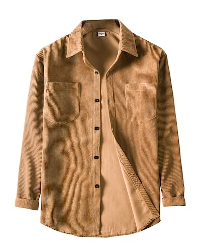 Image of RINTONIX Mens Solid Long Sleeve Ribbed Button Down Corduroy Shirt Jacket Casual Spring Fall Pocket Shacket Jacket