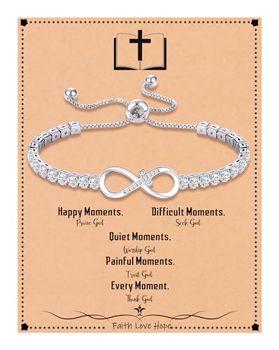 Btysun Stocking Stuffers for Teens, Christian Gifts Cross Bracelet for Women Baptism Gifts Infinity Bracelet Confirmation Gift for Her Inspirational Bible Verse Quotes Catholic Religious Jewelry