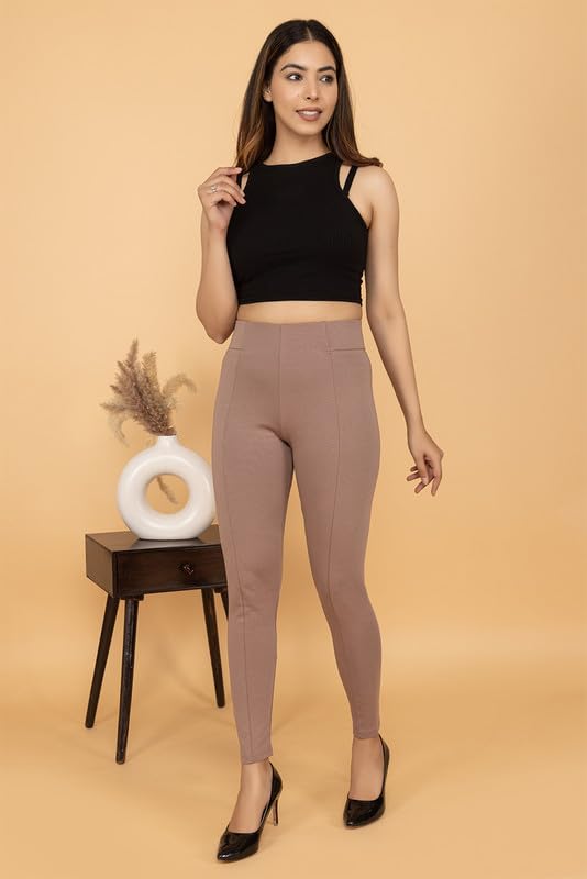 Image of Mlada Slim Fit Jeggings with Elastic Waist Band for Women Office Work Formal Wear Trousers Stretch Cotton Knit High Waist Skinny Fit Jeggings Lycra Pants Travel Comfort Jeggings
