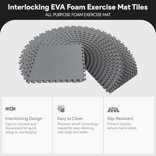Image of BalanceFrom Puzzle Exercise Mat 1 /2 inch Thick, EVA Interlocking Foam Floor Tiles for Home Gym, Mat for Home Workout Equipment, Floor Padding for Kids, Gray, 24 in x 24 in x 1 /2 in, 144 Sq Ft - 36 Tiles | Tiles for Home Gym, Mat for Home Workout Equipment, Floor Padding for Kids, Gray, 24 in x 24 in x 1 /2 in, 144 Sq Ft-36 Tiles