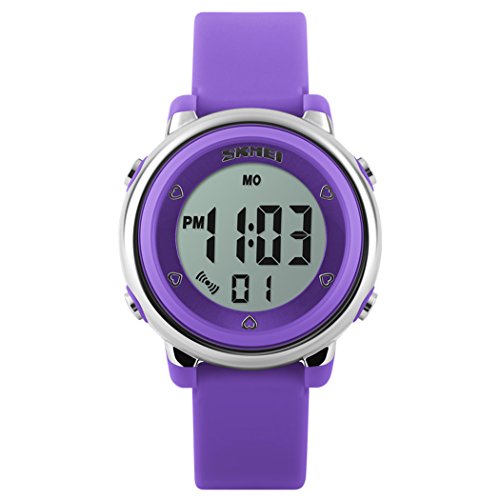 Fanmis Multifunction Digital LED Quartz Watches Water Resistant Girls Boys Outlook Sports Watch Purple2
