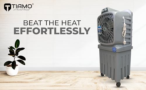 Image of TIAMO Yeti 50L Personal Air Cooler 12 Inch Blade With Insta-Cool Technology, Powerful Motor, Turbofan, Powerful Air Throw, 3-Speed Control, Portable Air Cooler, Light Grey