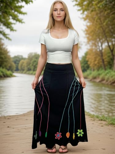 Agan Traders Women's 2025 Summer Waistband Elastic Knit Cotton Light Weight Fall Uneven Hem Skirt Maxi3